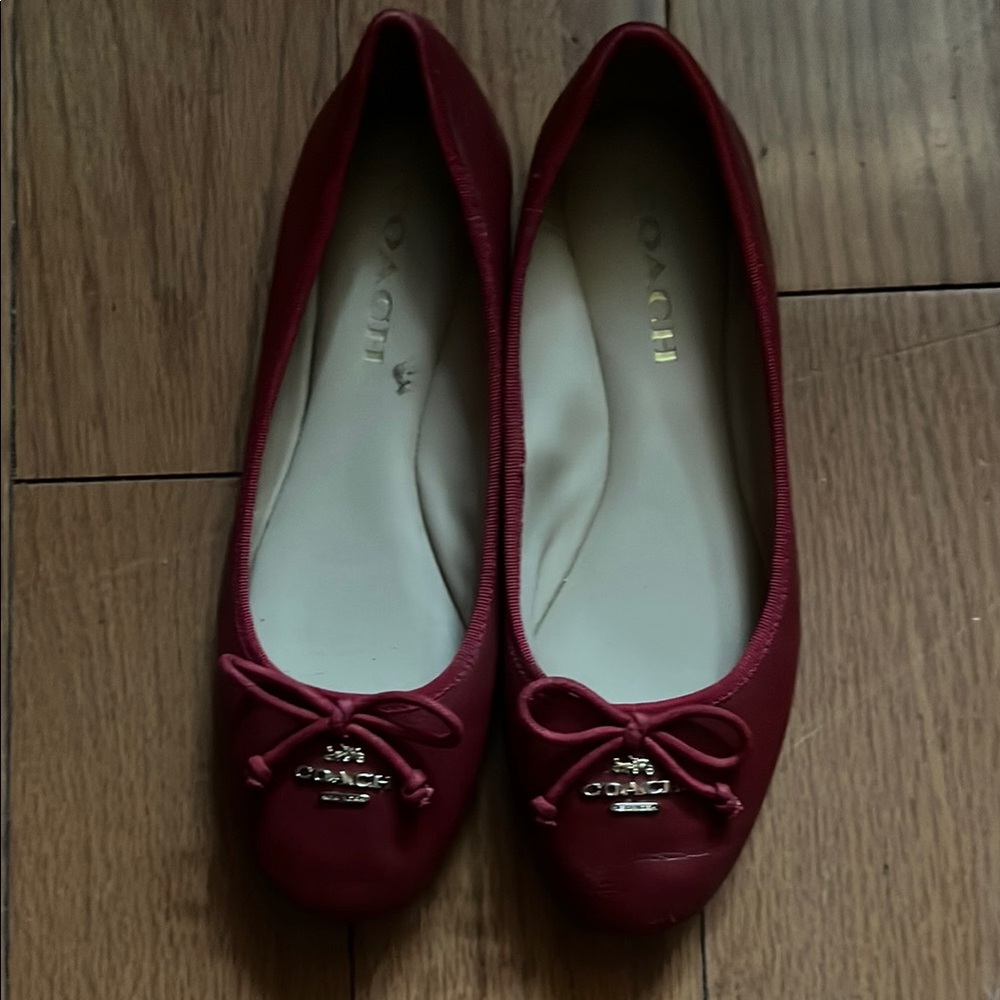 Coach Red Suede Ballet Flats with Bow Detail